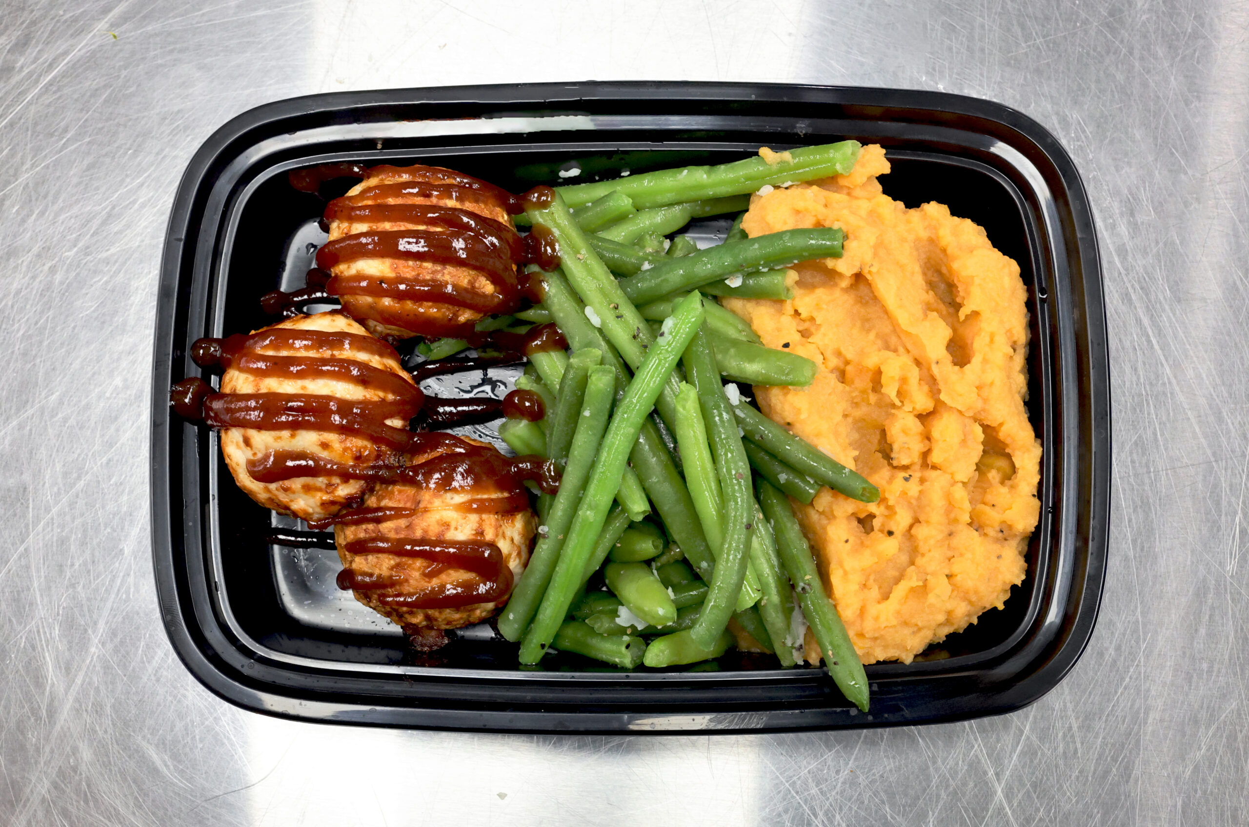 BBQ Turkey Meatballs with Mashed Sweet Potatoes & Green Beans (G/F)