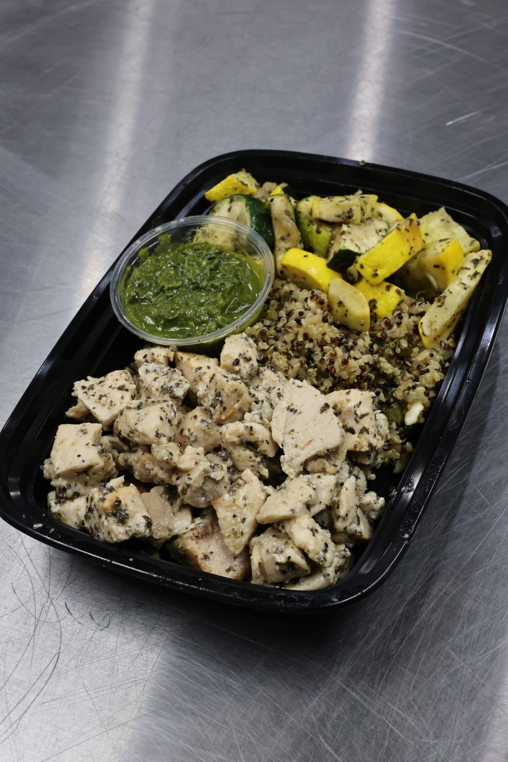 Pesto Chicken with Quinoa & Roasted Zucchini & Peppers