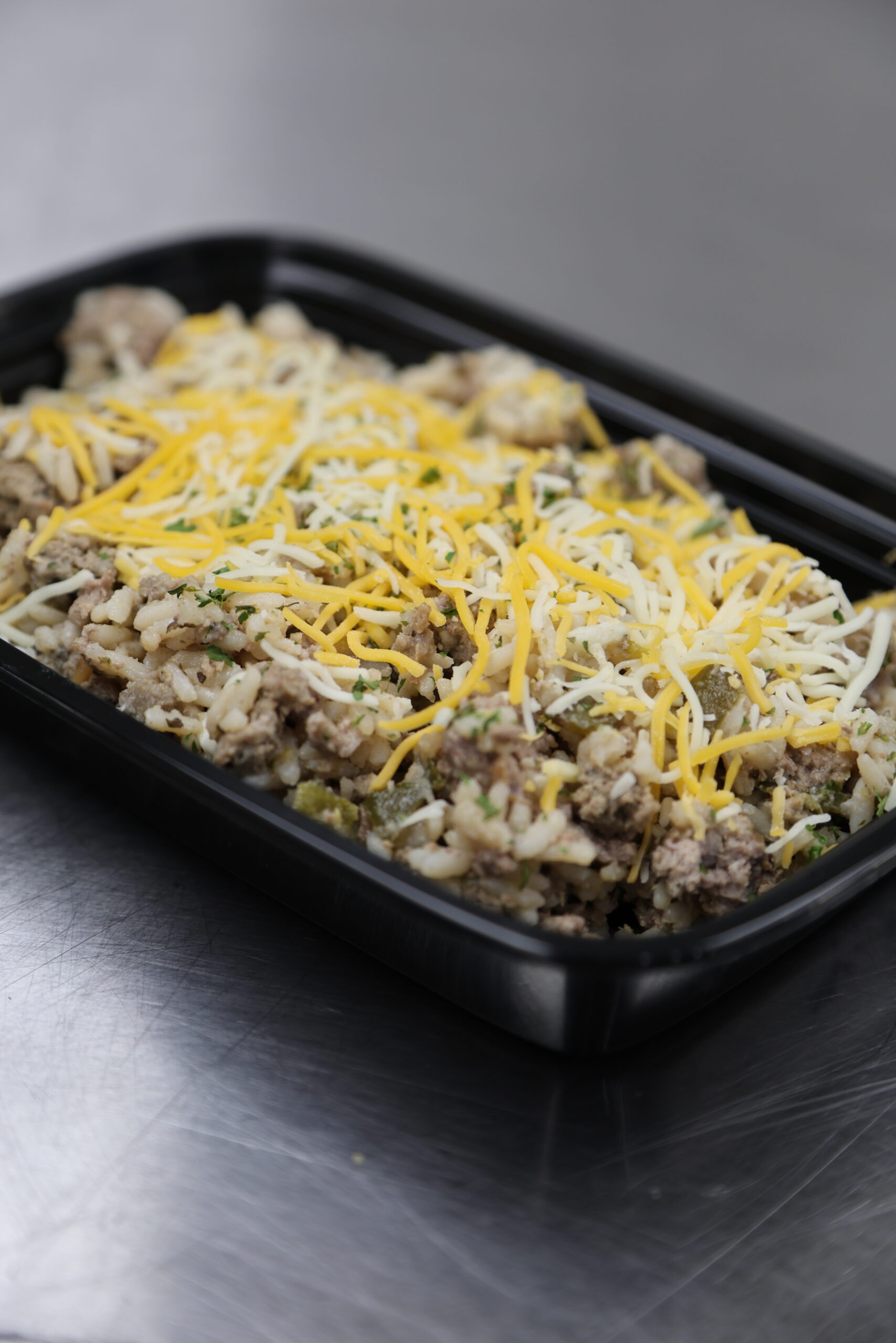 Cheesy Grass-Fed Beef & Rice Skillet with Peppers & Onions